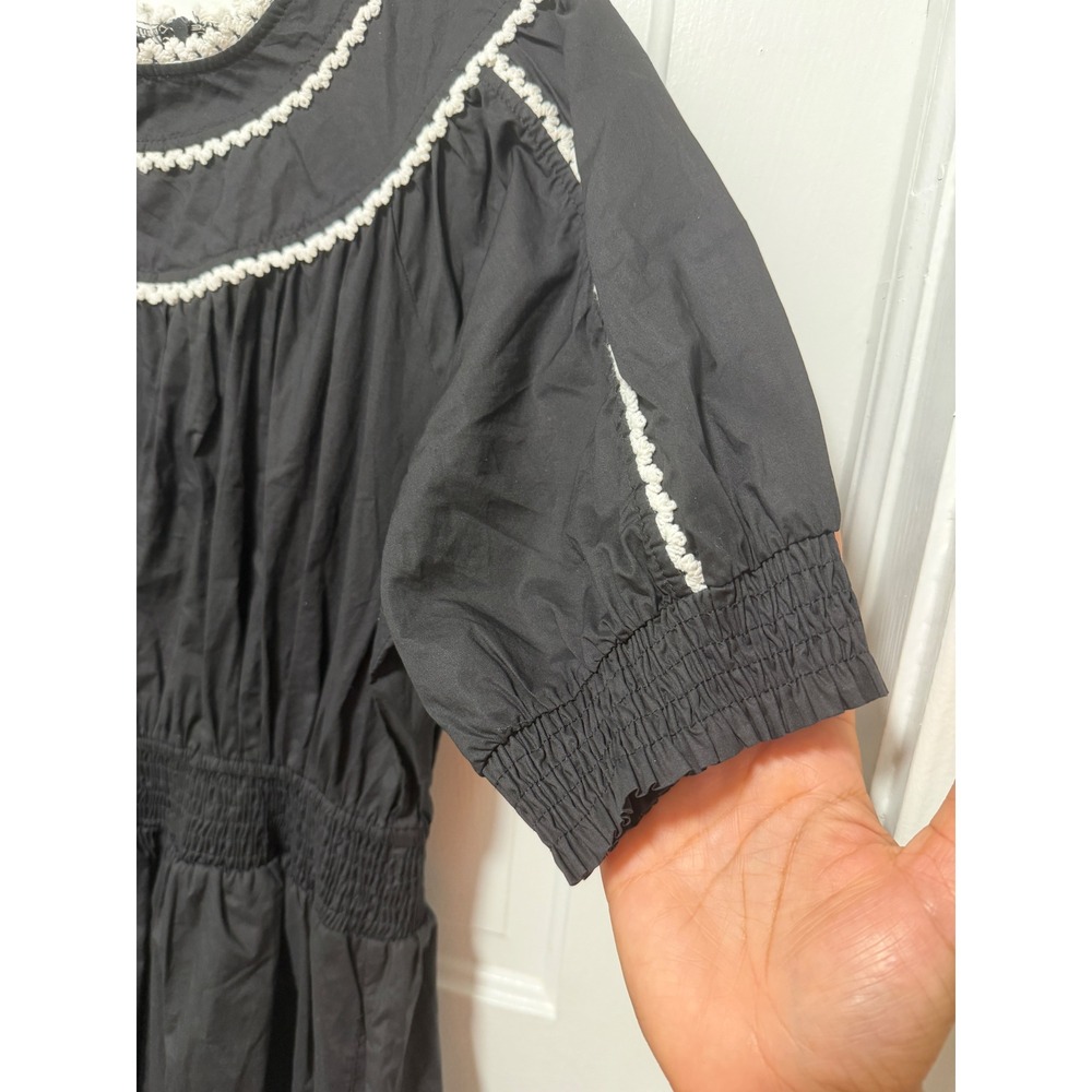 VICI Black Cotton Smocked Waist Crochet Trim Tiered Midi Dress XL RN131468 - Picture 5 of 11